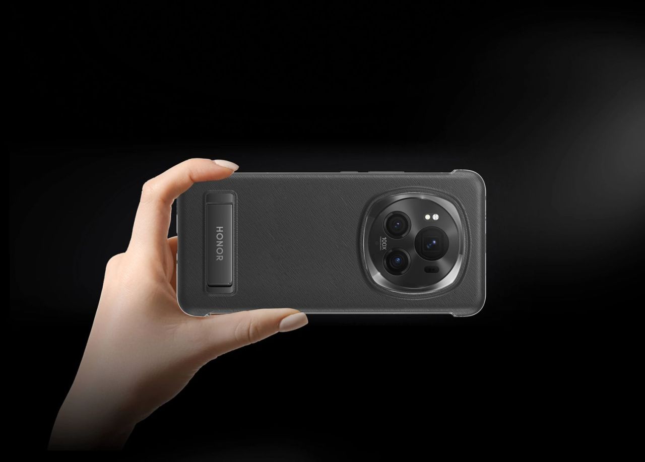 Honor Magic 6 Pro PU Bracket Case Black Honor Magic 6 Pro PU Bracket Case Black