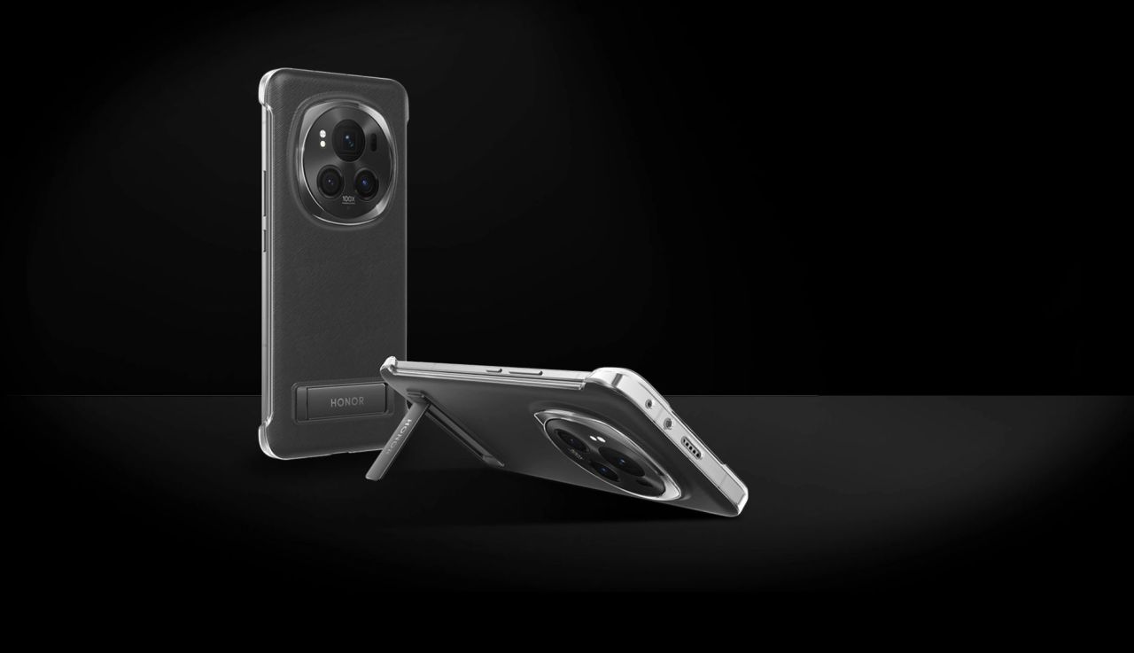 Honor Magic 6 Pro PU Bracket Case Black Honor Magic 6 Pro PU Bracket Case Black