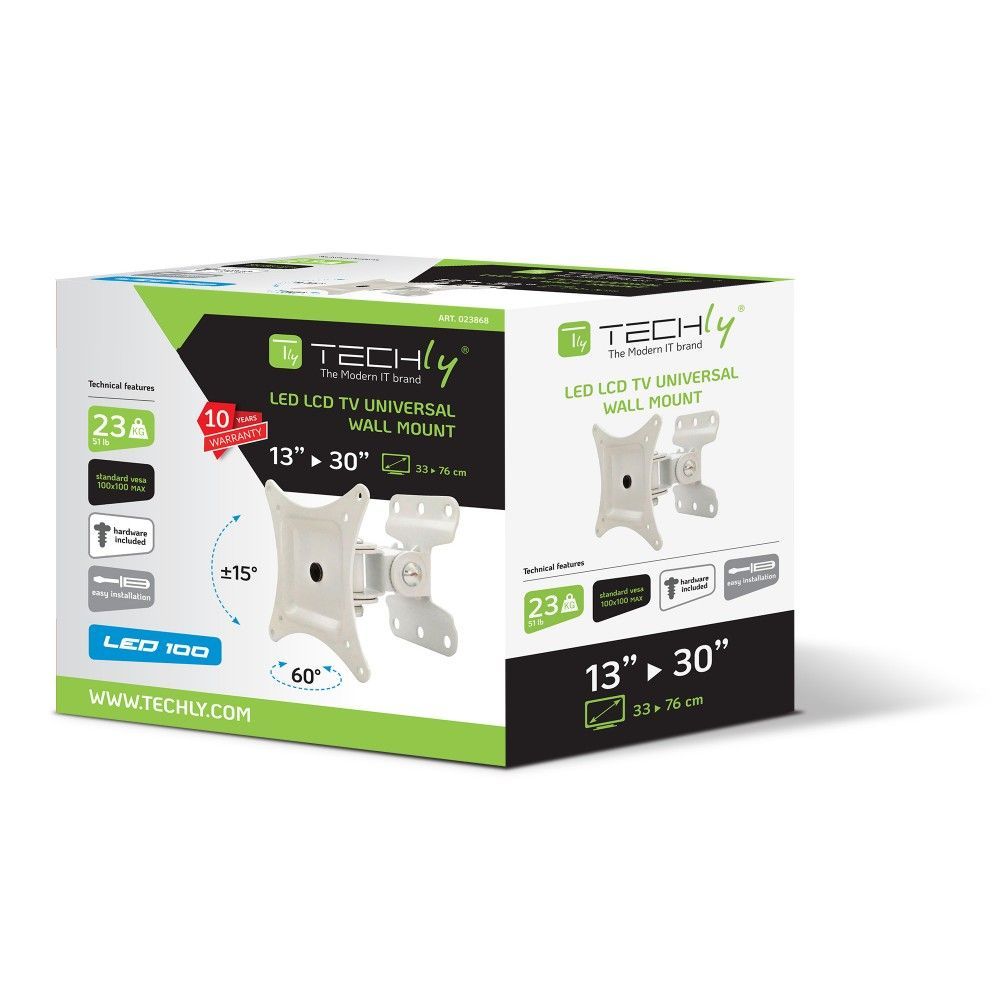 TECHLY 13"-30" Wall Support for LCD LED Full Motion White TECHLY 13"-30" Wall Support for LCD LED Full Motion White