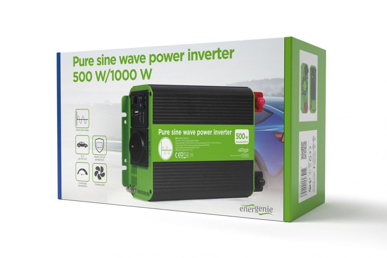 Gembird Energenie 12V Pure sine Wave Car DC-AC Power Inverter 500W Gembird Energenie 12V Pure sine Wave Car DC-AC Power Inverter 500W