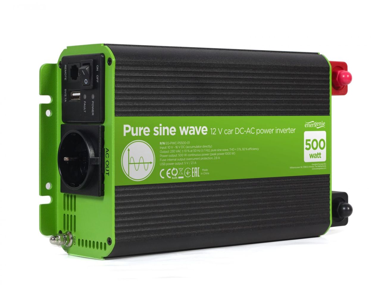 Gembird Energenie 12V Pure sine Wave Car DC-AC Power Inverter 500W Gembird Energenie 12V Pure sine Wave Car DC-AC Power Inverter 500W