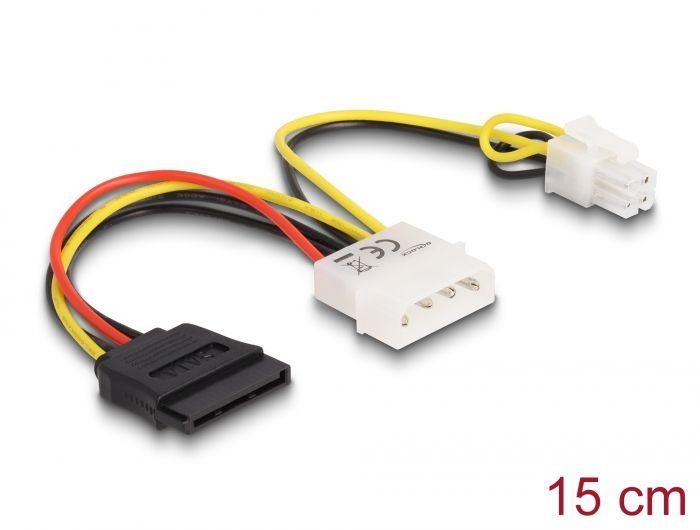 DeLock Delock tápkábel Molex 4 pinen apa > SATA 15 pines anya + P4 apa DeLock Delock tápkábel Molex 4 pinen apa > SATA 15 pines anya + P4 apa