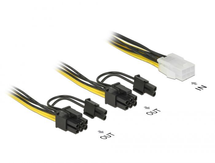 DeLock PCI Express power cable 6 pin female > 2x 8 pin male 15cm DeLock PCI Express power cable 6 pin female > 2x 8 pin male 15cm