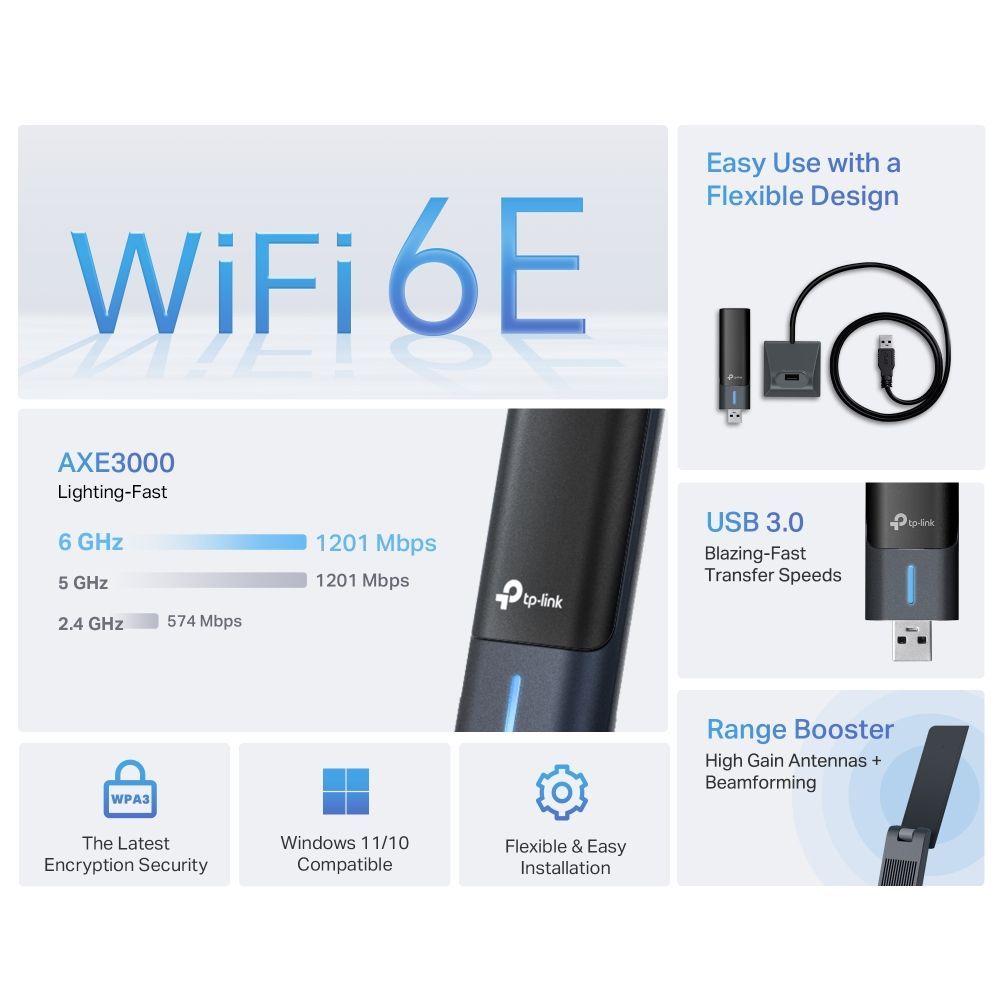 TP-Link Archer TXE50UH AXE3000 Wi-Fi 6E High Gain Wireless USB Adapter TP-Link Archer TXE50UH AXE3000 Wi-Fi 6E High Gain Wireless USB Adapter