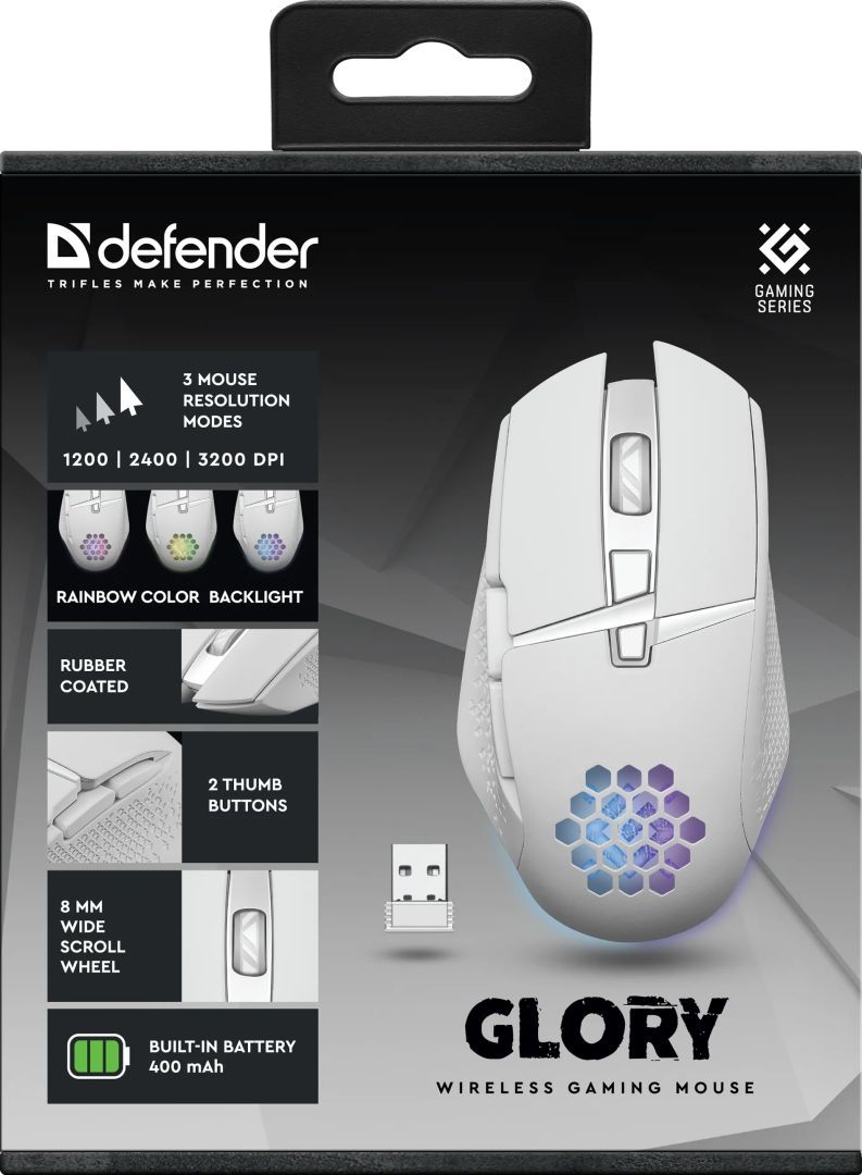 Defender Glory GM-514 Wireless RGB Gaming Mouse White