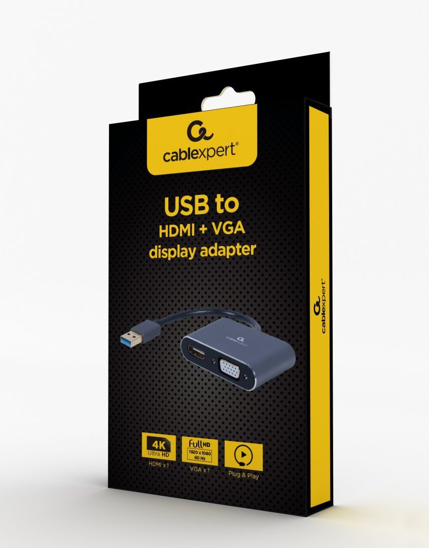 Gembird A-USB3-HDMIVGA-01 USB to HDMI + VGA Display Adapter Space Grey Gembird A-USB3-HDMIVGA-01 USB to HDMI + VGA Display Adapter Space Grey
