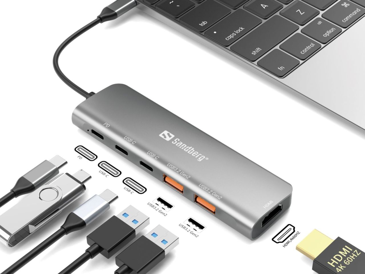 Sandberg USB-C Docking Station HDMI+2xUSB-A+2xUSB-C+PD (100W) Grey Sandberg USB-C Docking Station HDMI+2xUSB-A+2xUSB-C+PD (100W) Grey