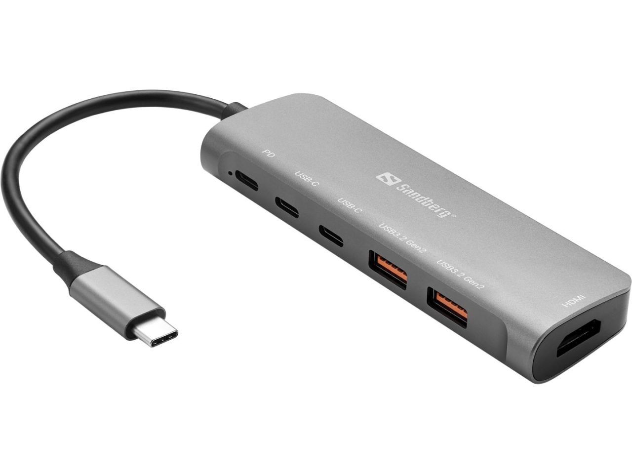 Sandberg USB-C Docking Station HDMI+2xUSB-A+2xUSB-C+PD (100W) Grey Sandberg USB-C Docking Station HDMI+2xUSB-A+2xUSB-C+PD (100W) Grey