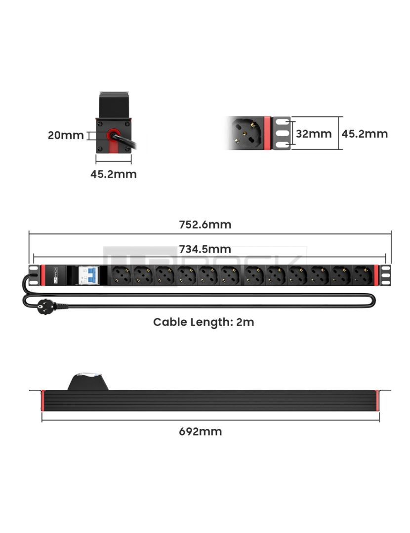WP WPN-PDU-G02-12 19" PDU/elosztósor 12x Schuko aljzat