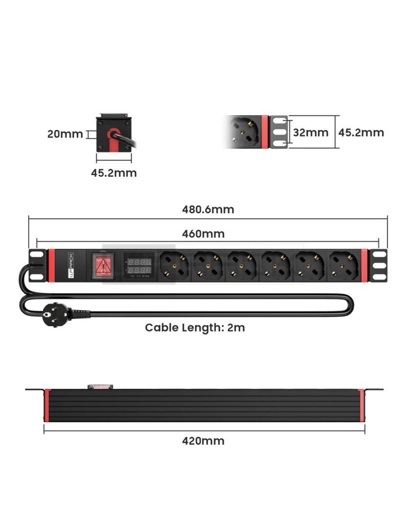 WP WPN-PDU-G03-06 19" PDU/elosztósor 6x Schuko aljzat
