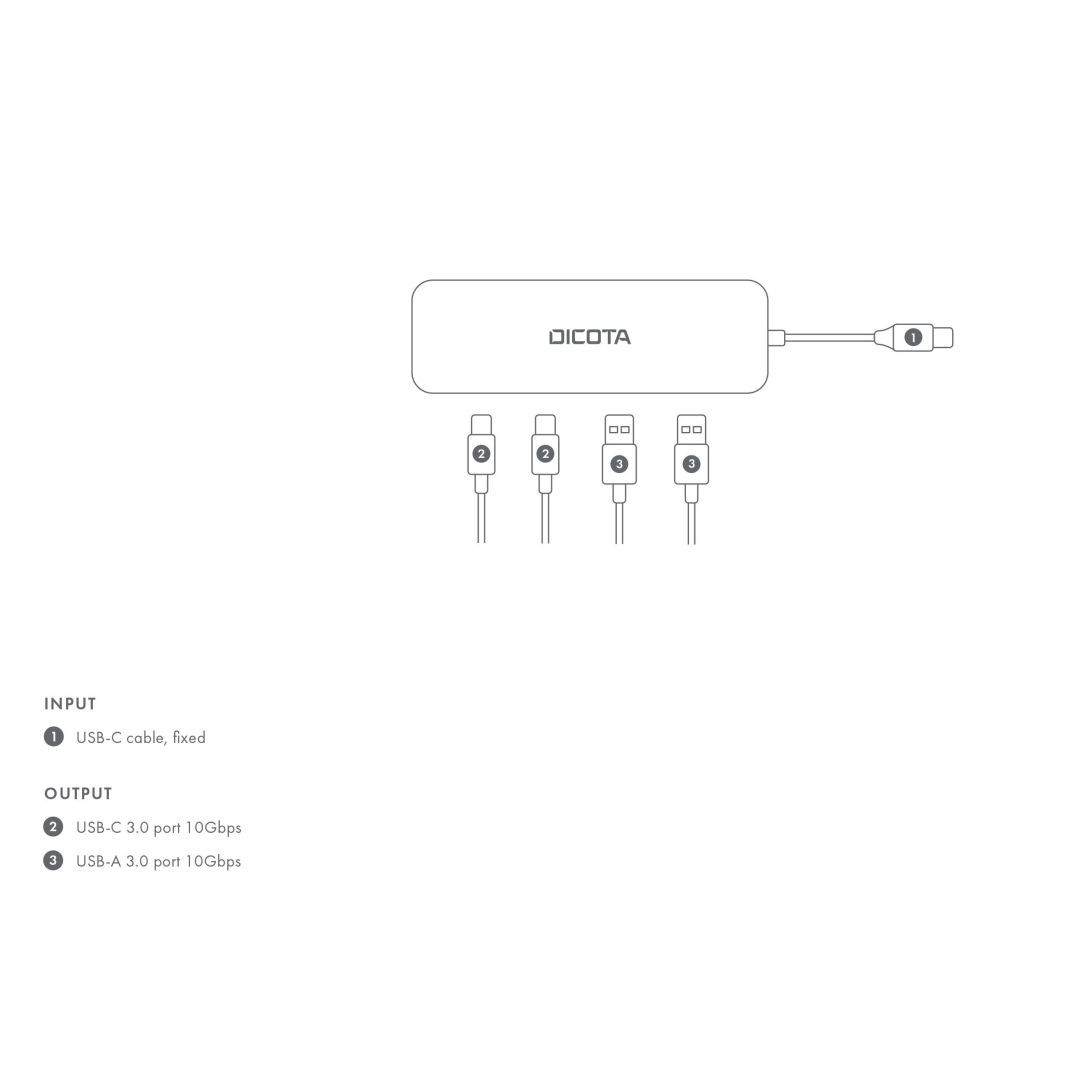 Dicota USB-C 4-in-1 Highspeed Hub 10 Gbps Silver Dicota USB-C 4-in-1 Highspeed Hub 10 Gbps Silver