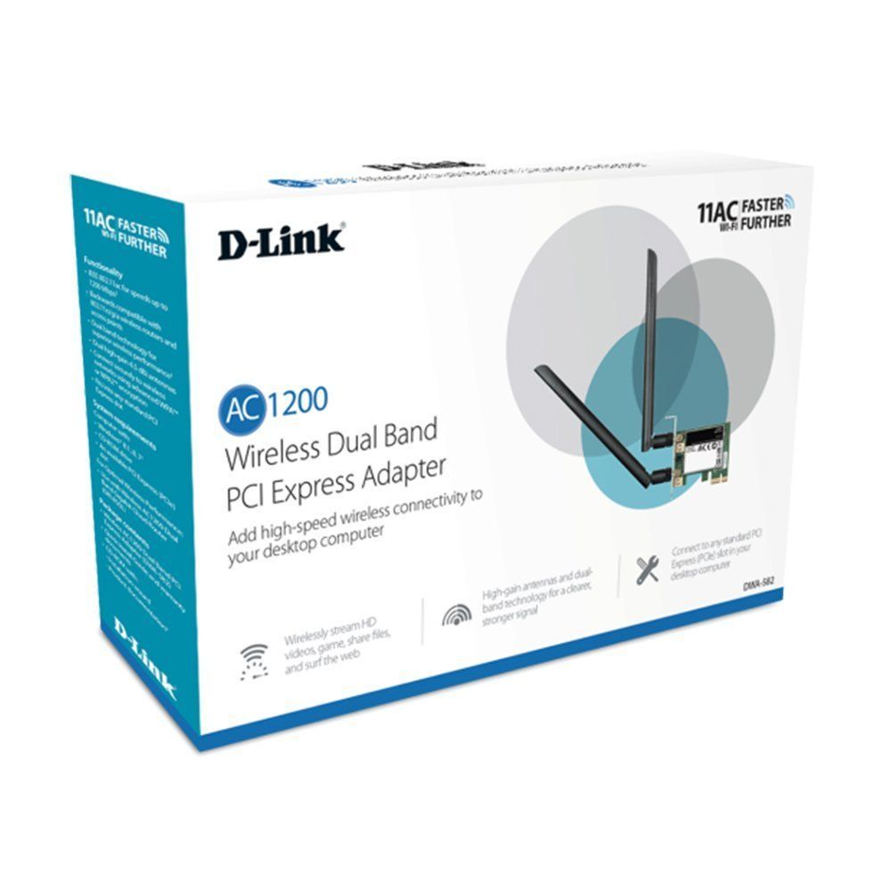 D-Link DWA-582 Wireless AC1200 Dual Band PCI Express Adapter D-Link DWA-582 Wireless AC1200 Dual Band PCI Express Adapter