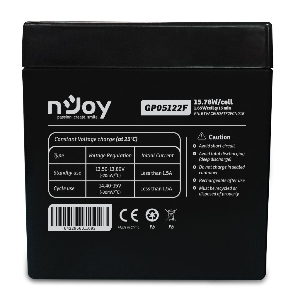 Njoy 12V/5Ah szünetmentes akkumulátor 1db/csomag Njoy 12V/5Ah szünetmentes akkumulátor 1db/csomag