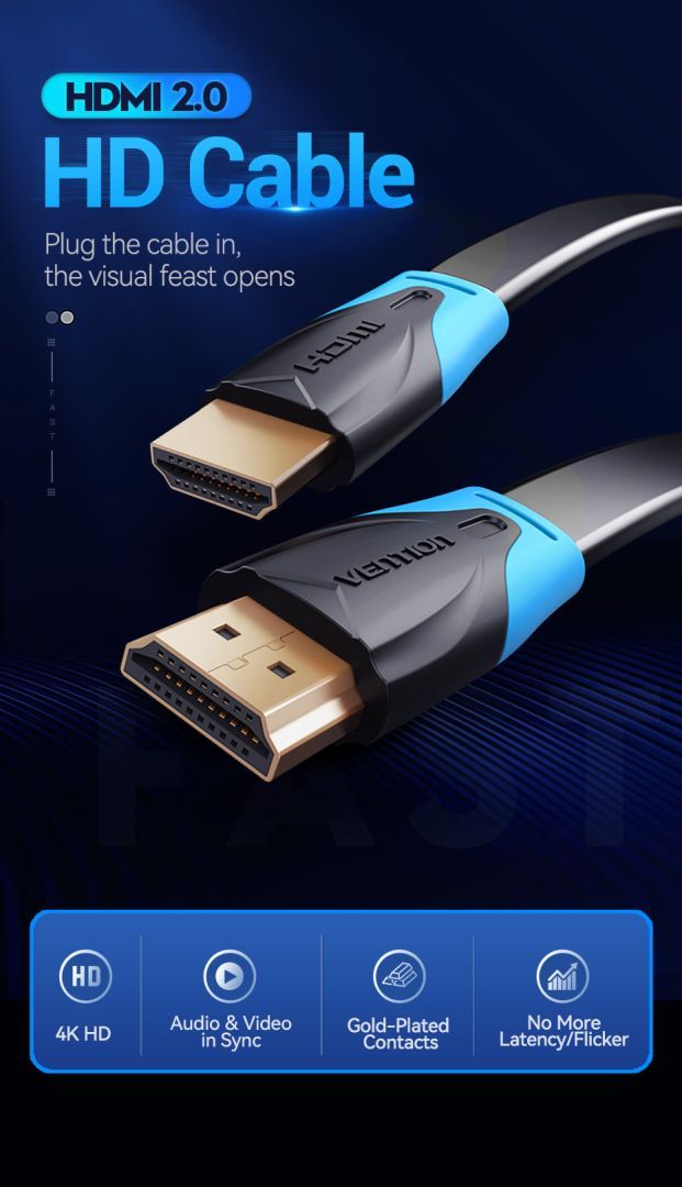 Vention Vention Flat HDMI cable 5m Black Vention Vention Flat HDMI cable 5m Black