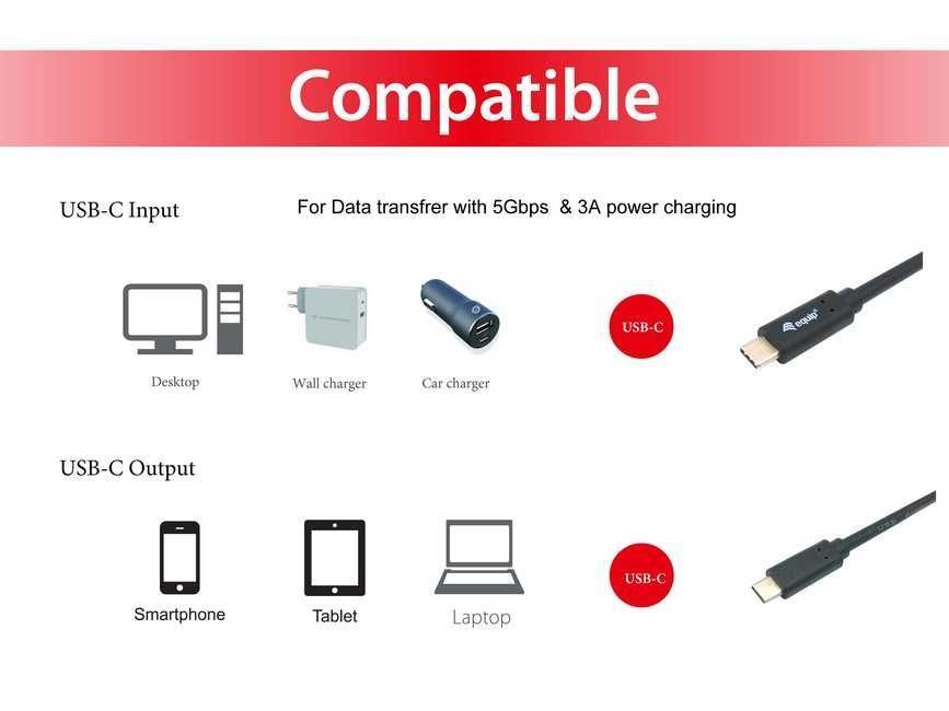 EQuip USB-C 3.2 Gen1 to USB-C 1m cable Black EQuip USB-C 3.2 Gen1 to USB-C 1m cable Black