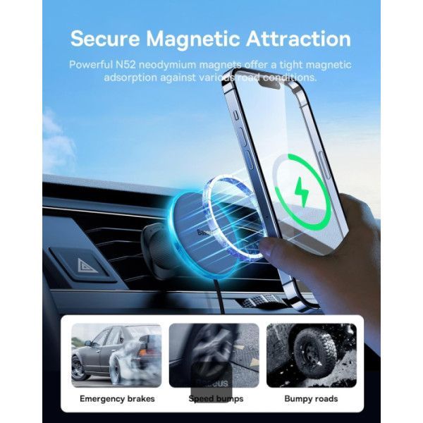 Baseus CW01 15W + 25W Magnetic Wireless Charging Car Mount + Charger Black