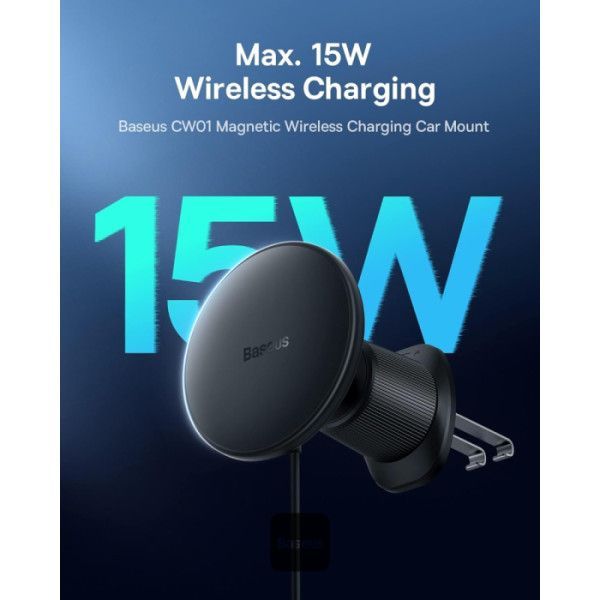 Baseus CW01 15W + 25W Magnetic Wireless Charging Car Mount + Charger Black