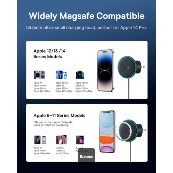 Baseus CW01 15W + 25W Magnetic Wireless Charging Car Mount + Charger Black