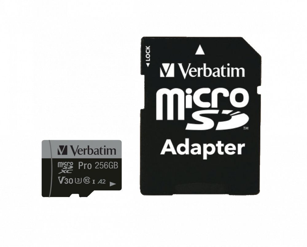 Verbatim 256GB microSDXC Pro Class 10 U3 V30 A2 + adapterrel Verbatim 256GB microSDXC Pro Class 10 U3 V30 A2 + adapterrel