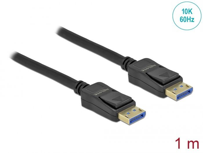 DeLock DisplayPort cable 10K 60 Hz 54 Gbps ABS housing 1m Black DeLock DisplayPort cable 10K 60 Hz 54 Gbps ABS housing 1m Black