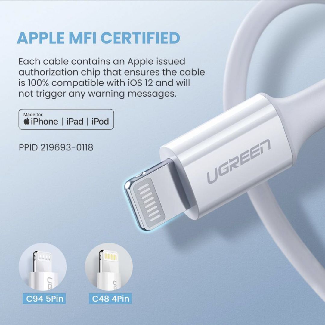 UGREEN Lightning To Type-C Cable 1m White UGREEN Lightning To Type-C Cable 1m White