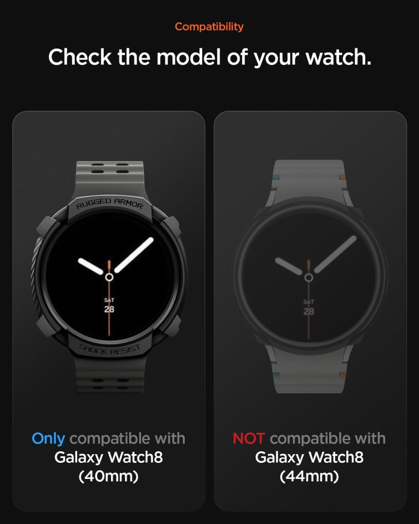 Spigen Rugged Armor for Galaxy Watch 8 (40mm) Matte Black