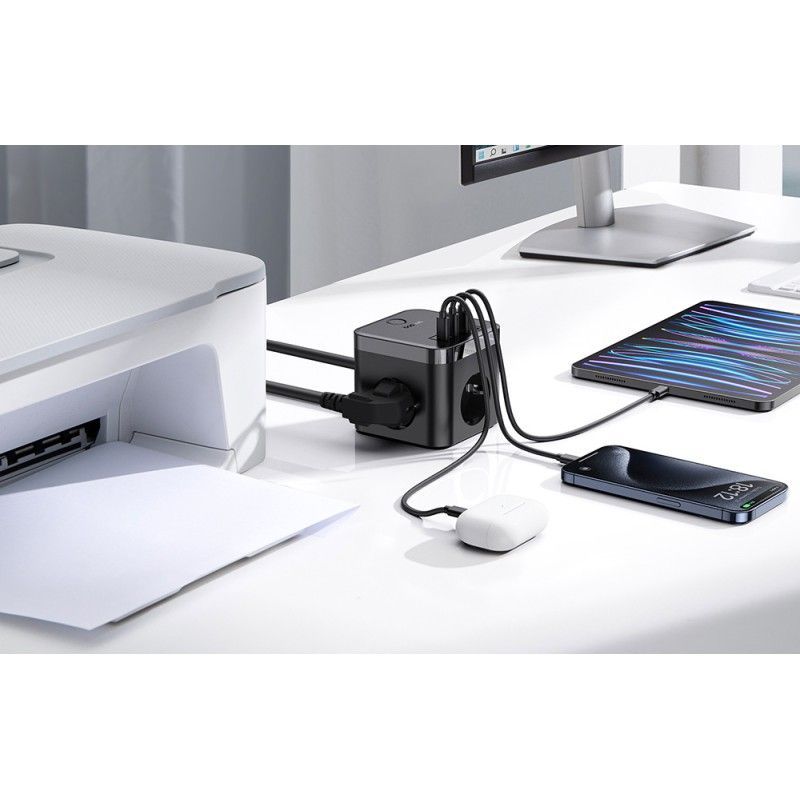 Baseus Hálózati Elosztó Kapcsolóval 3DIN 1,5m Black Baseus Hálózati Elosztó Kapcsolóval 3DIN 1,5m Black