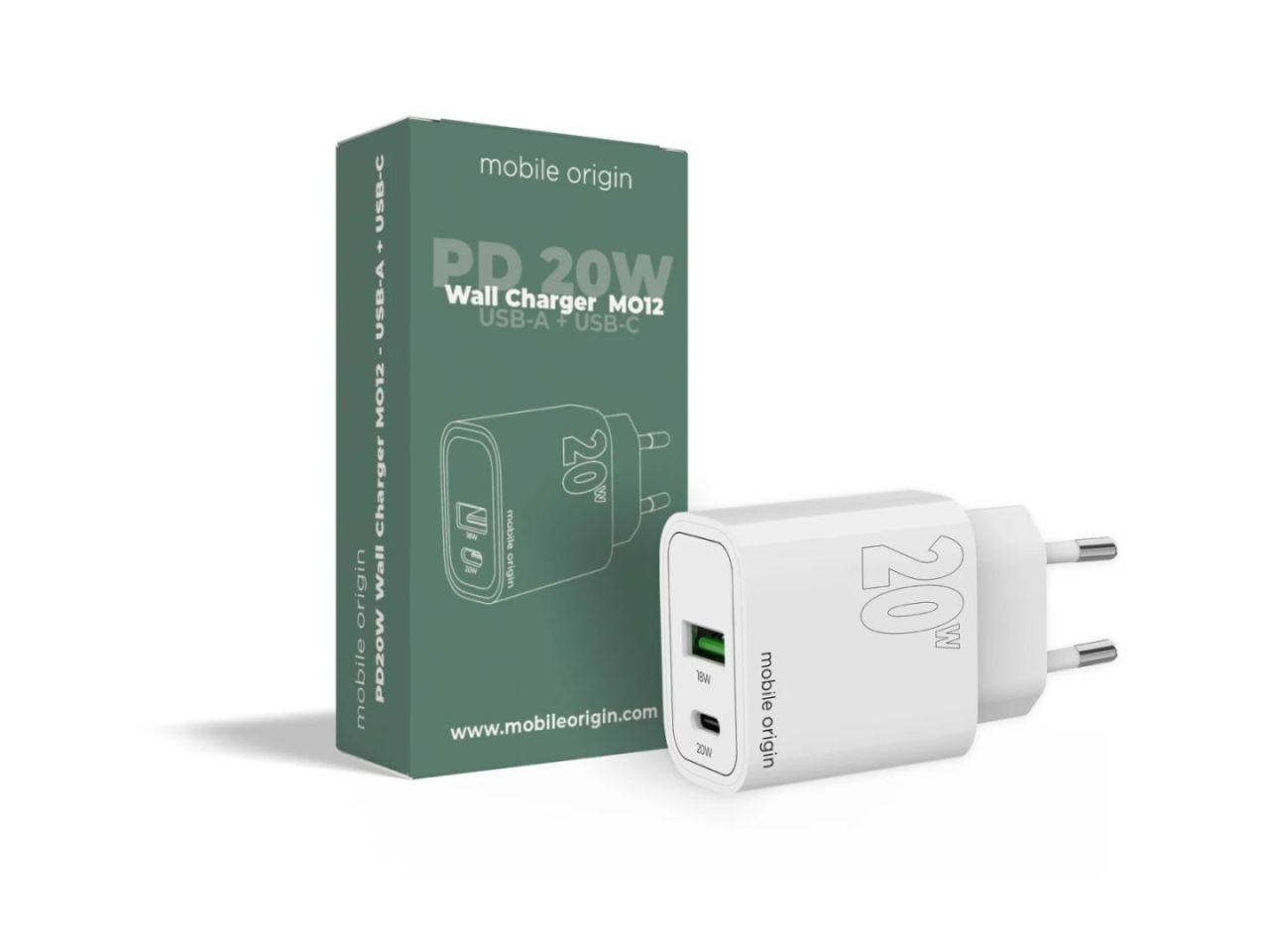 Mobile Origin PD20W Wall Charger MO12, 1 USB-A + 1 USB-C