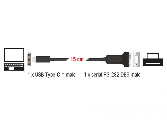DeLock USB Type-C > 1xSerial DB9 RS-232 Adapter DeLock USB Type-C > 1xSerial DB9 RS-232 Adapter