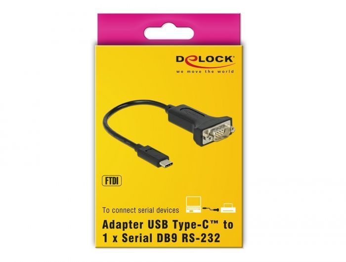 DeLock USB Type-C > 1xSerial DB9 RS-232 Adapter DeLock USB Type-C > 1xSerial DB9 RS-232 Adapter
