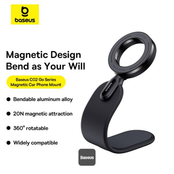 Baseus C02 Go Magnetic Car Phone Holder 360° Rotatable, Bendable Car Mount Black Baseus C02 Go Magnetic Car Phone Holder 360° Rotatable, Bendable Car Mount Black