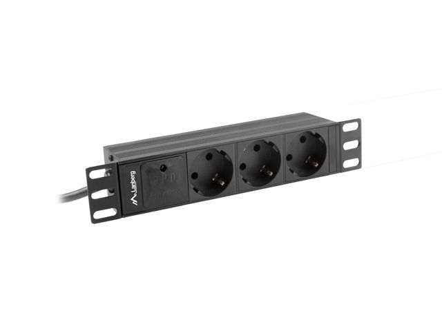 Lanberg 10" PDU/elosztósor 1U 16A 2m 3x Schuko aljzat Black Lanberg 10" PDU/elosztósor 1U 16A 2m 3x Schuko aljzat Black