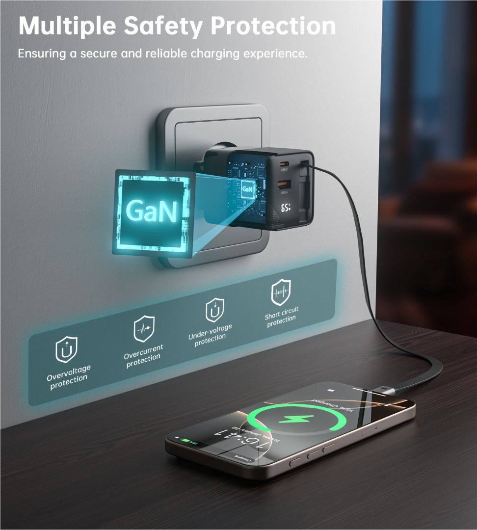 Choetech PD6091 65W GaN Charger with Telescopic Module EU Black Choetech PD6091 65W GaN Charger with Telescopic Module EU Black