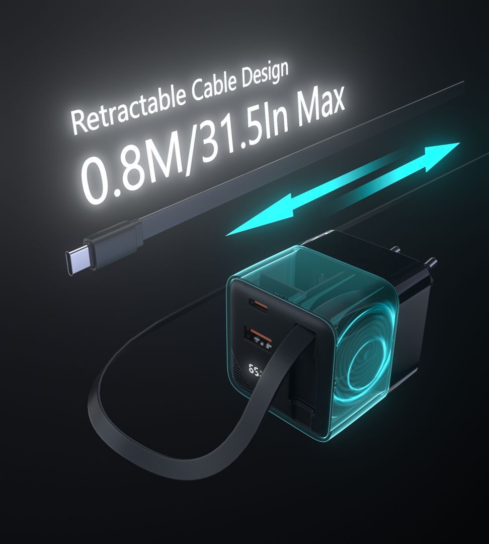 Choetech PD6091 65W GaN Charger with Telescopic Module EU Black Choetech PD6091 65W GaN Charger with Telescopic Module EU Black