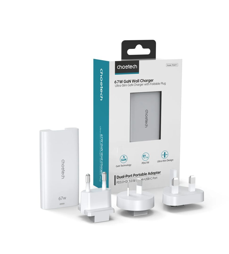 Choetech PD6011 67W Dual-Port Portable GaN Adapter White