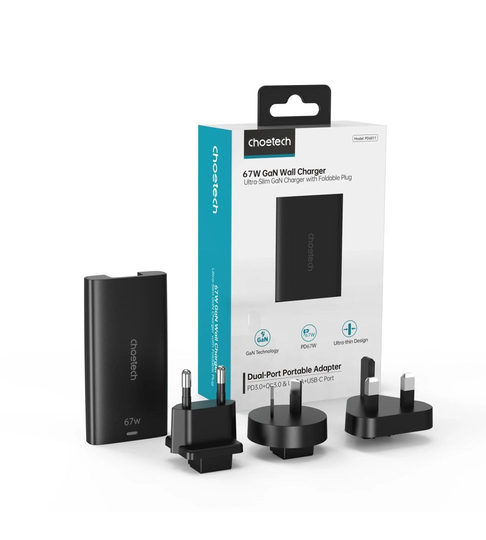 Choetech PD6011 67W Dual-Port Portable GaN Adapter Black