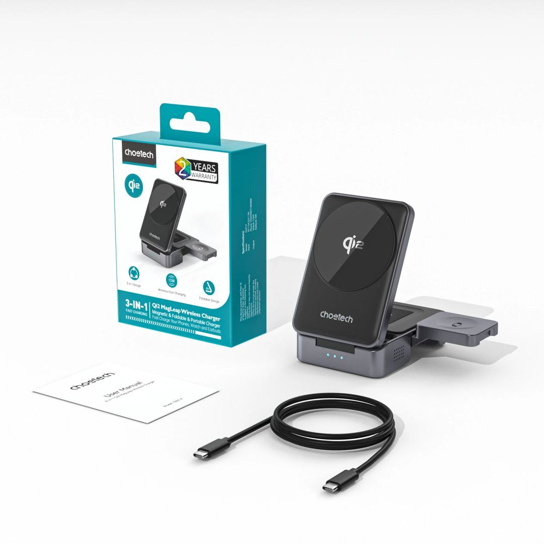 Choetech T637-F 3in1 Qi2 MagLeap Wireless Charger Black