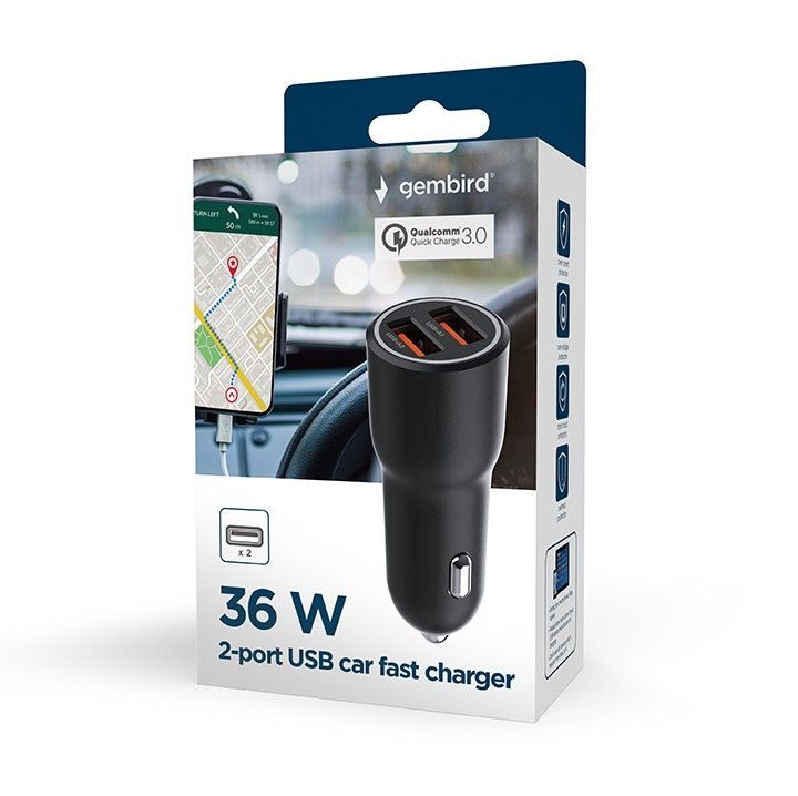 Gembird 2-port USB Car Fast Charger Black Gembird 2-port USB Car Fast Charger Black