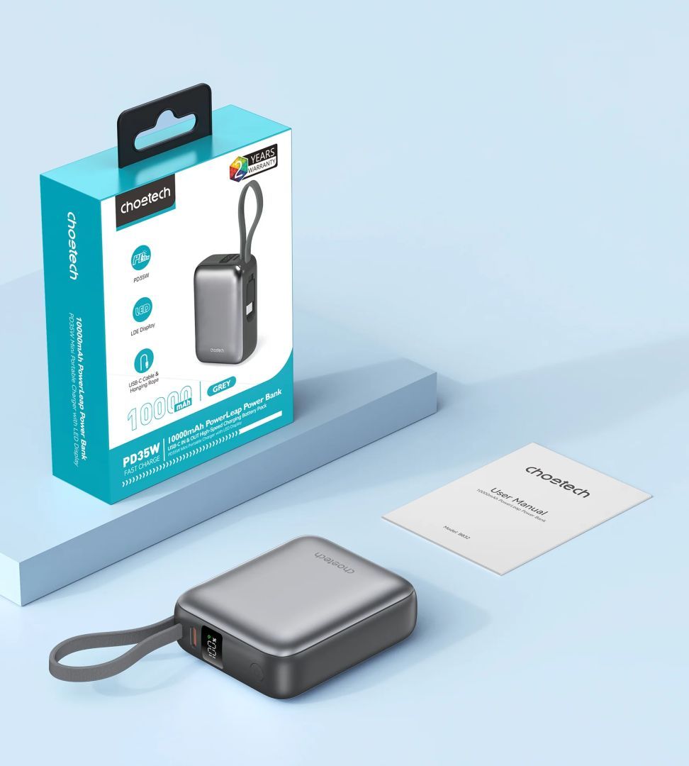Choetech B832 Mini 35W 10000mAh PowerBank with USB-C Cable Grey Choetech B832 Mini 35W 10000mAh PowerBank with USB-C Cable Grey