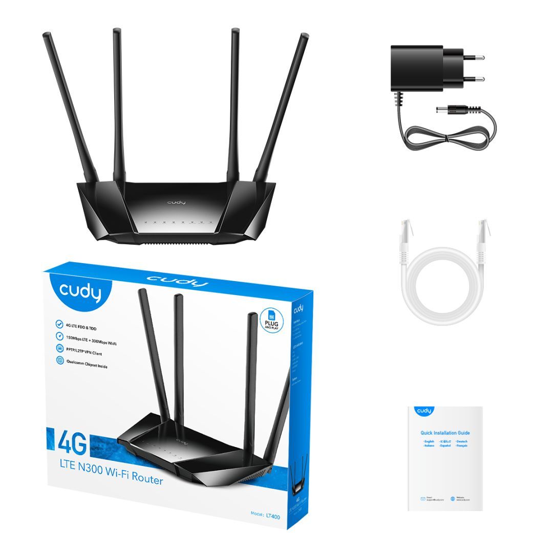 Cudy LT400 N300 Mbps Wireless N 4G LTE Router Cudy LT400 N300 Mbps Wireless N 4G LTE Router