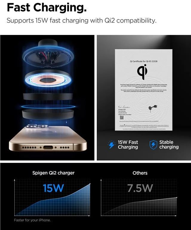 Spigen OneTap Pro 4 MagSafe Car Mount Charger Wireless / Dashboard / Windshield Black Spigen OneTap Pro 4 MagSafe Car Mount Charger Wireless / Dashboard / Windshield Black