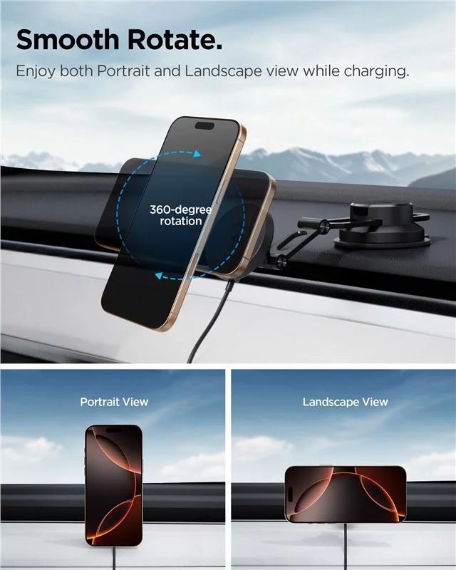 Spigen OneTap Pro 4 MagSafe Car Mount Charger Wireless / Dashboard / Windshield Black Spigen OneTap Pro 4 MagSafe Car Mount Charger Wireless / Dashboard / Windshield Black