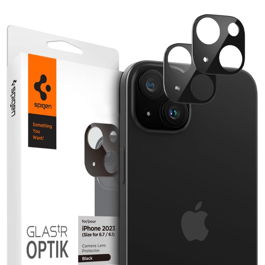 Spigen iPhone 15/15 Plus/14/14 Plus Glass tR Optik Black (2 Pack) Spigen iPhone 15/15 Plus/14/14 Plus Glass tR Optik Black (2 Pack)