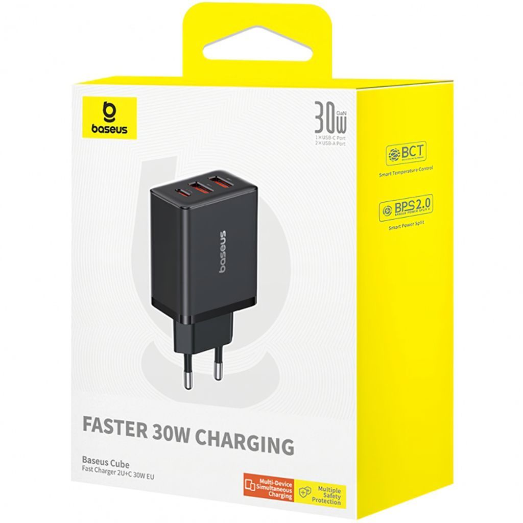 Baseus Cube Fast Charger 2U+C 30W EU Black