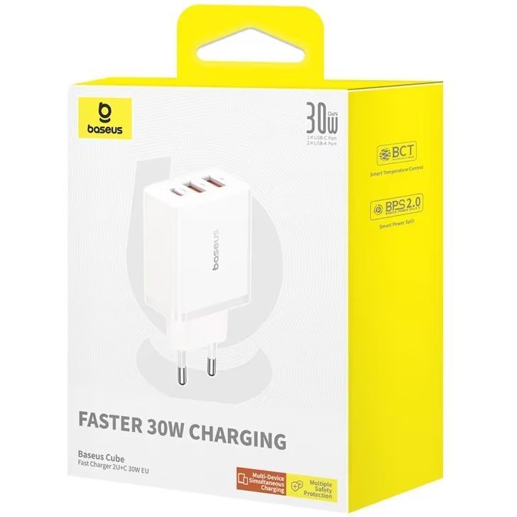 Baseus Cube Fast Charger 2U+C 30W EU Moon White Baseus Cube Fast Charger 2U+C 30W EU Moon White
