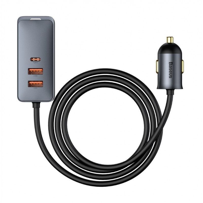 Baseus Share Together autós töltő hosszabbítóval 3x USB USB-C 120W Grey Baseus Share Together autós töltő hosszabbítóval 3x USB USB-C 120W Grey