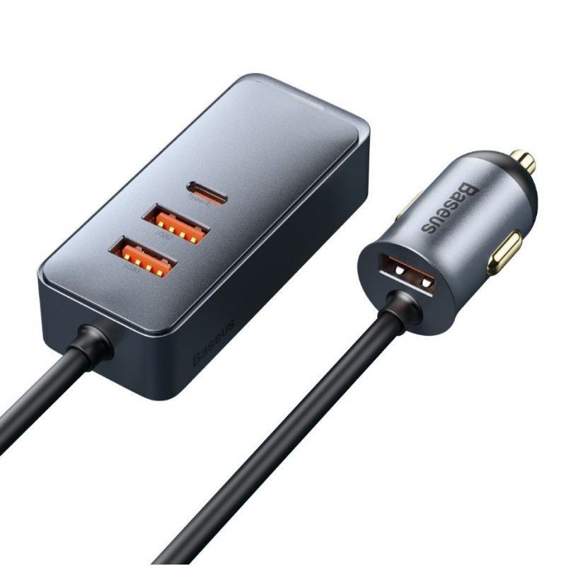 Baseus Share Together autós töltő hosszabbítóval 3x USB USB-C 120W Grey Baseus Share Together autós töltő hosszabbítóval 3x USB USB-C 120W Grey