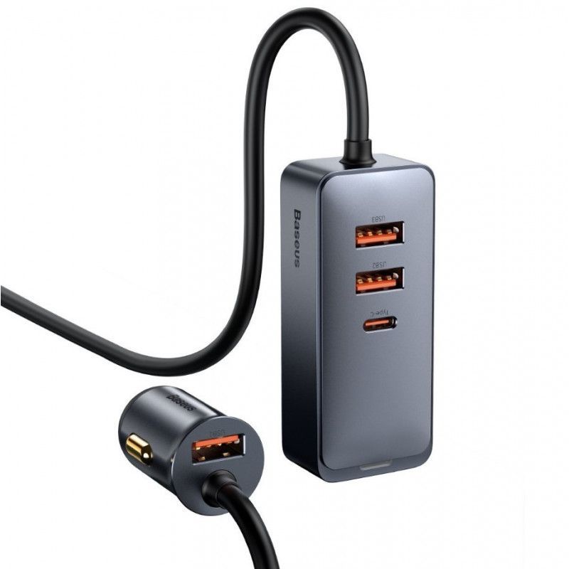 Baseus Share Together autós töltő hosszabbítóval 3x USB USB-C 120W Grey Baseus Share Together autós töltő hosszabbítóval 3x USB USB-C 120W Grey