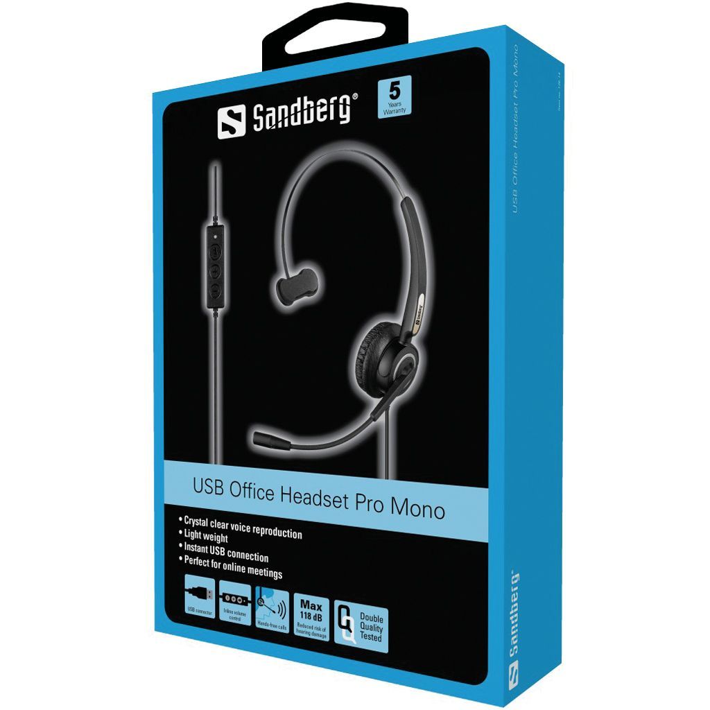 Sandberg USB Office Headset Pro Mono Black Sandberg USB Office Headset Pro Mono Black