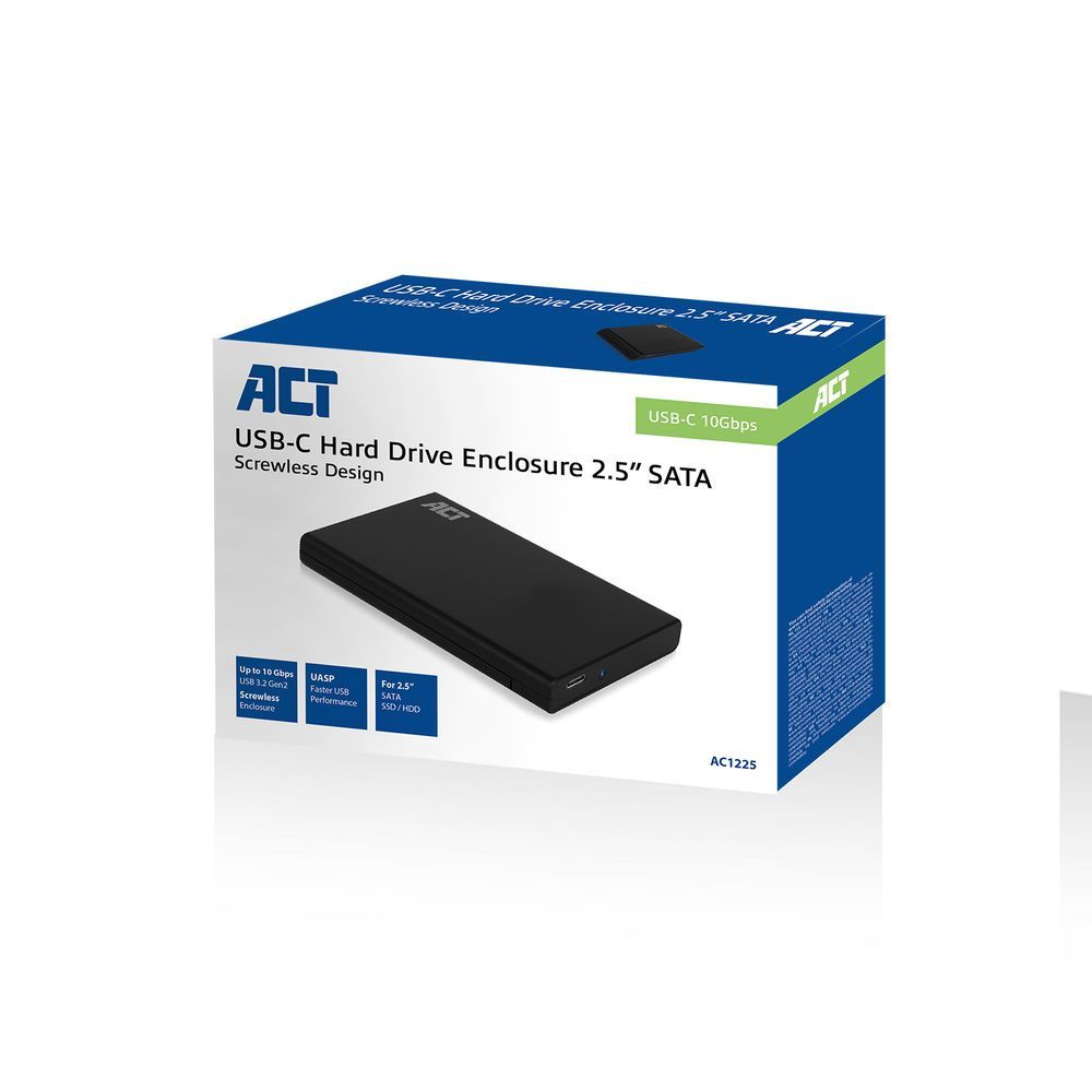 ACT AC1225 2,5" SATA hard drive enclosure screwless USB-C 3.2 Gen2 ACT AC1225 2,5" SATA hard drive enclosure screwless USB-C 3.2 Gen2